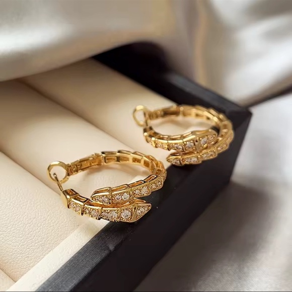 Gold Serpenti Hoop Earrings with Crystals - Picture 1 of 8